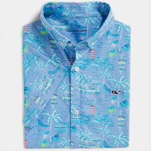 Vineyard Vines Boys' Bahamas Scene Short-Sleeve Whale Button-Down Shirt - XL